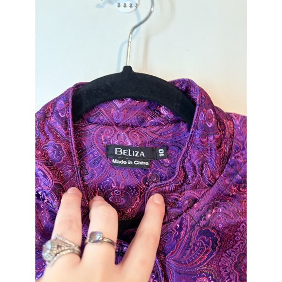 Beliza Women 10 Purple Quilted Jacket Paisley Pattern Satin Asian Boho Classic - Picture 3 of 5